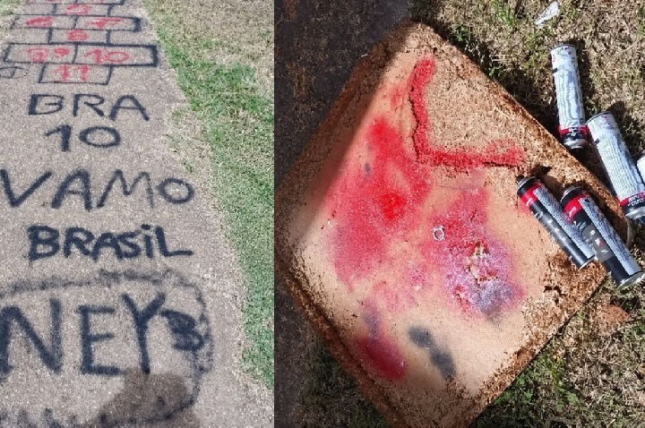 PCC na Copa? Dupla é flagrada fazendo pichações com sigla de facção no Morar Melhor