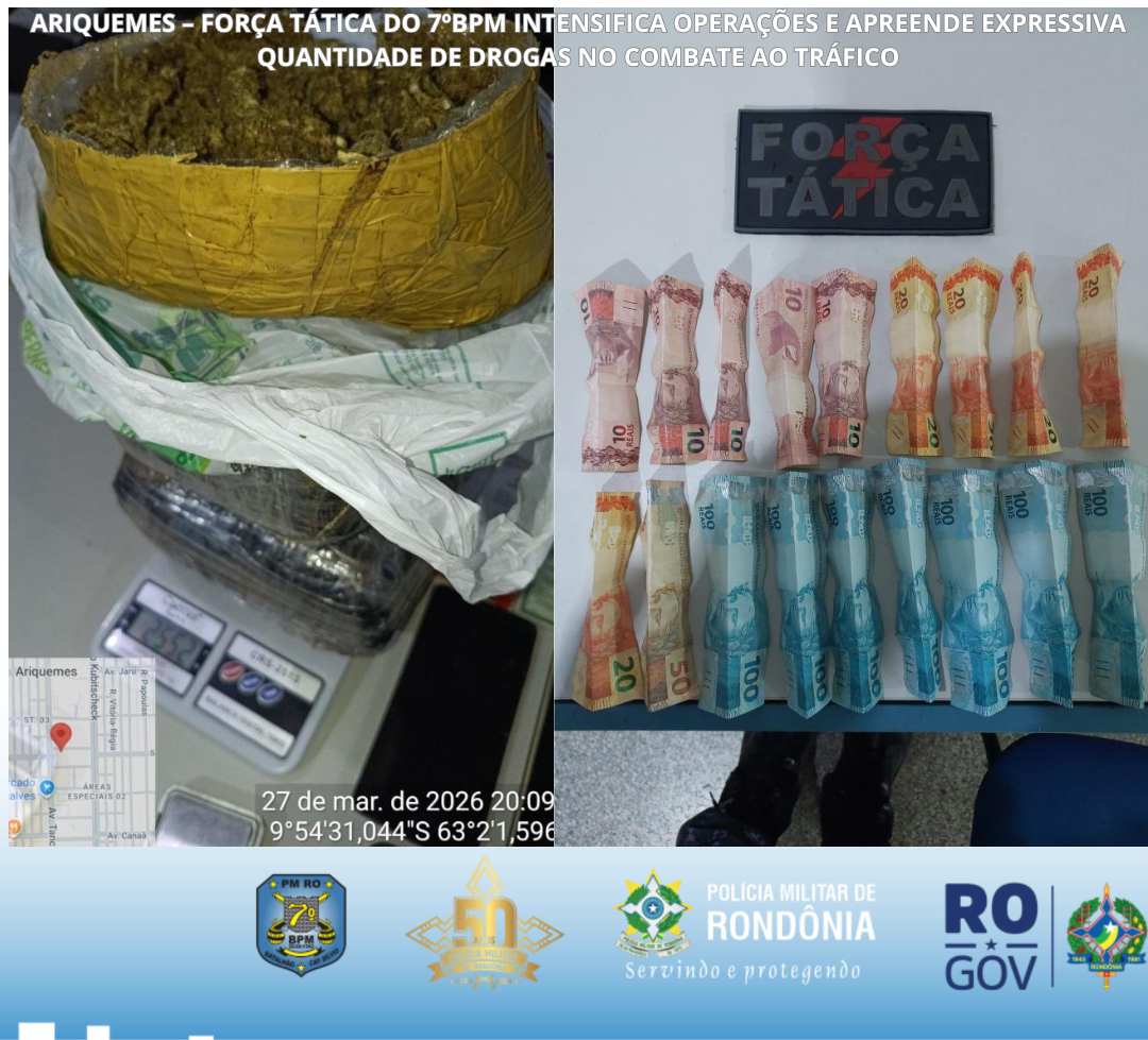 ARIQUEMES – FORÇA TÁTICA DO 7ºBPM INTENSIFICA OPERAÇÕES E APREENDE EXPRESSIVA QUANTIDADE DE DROGAS NO COMBATE AO TRÁFICO
